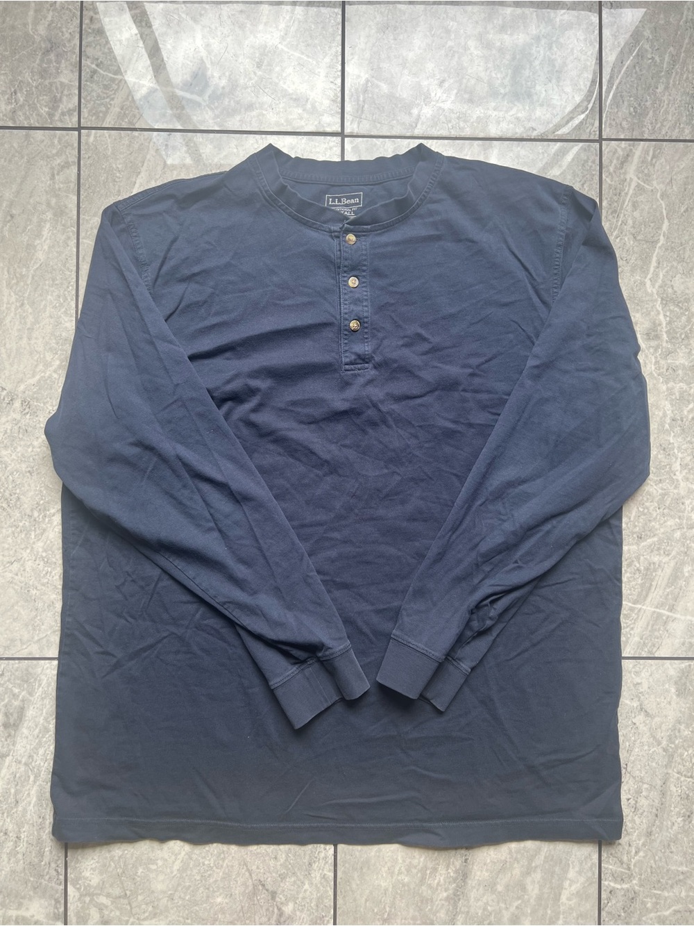 LL Bean Henley Shirt Mens XL Tall Navy Blue Cotton Traditional Fit Long Sleeve